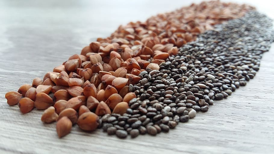 Closeup picture of high protein seeds friendly with a vegetarian or vegan diet.
